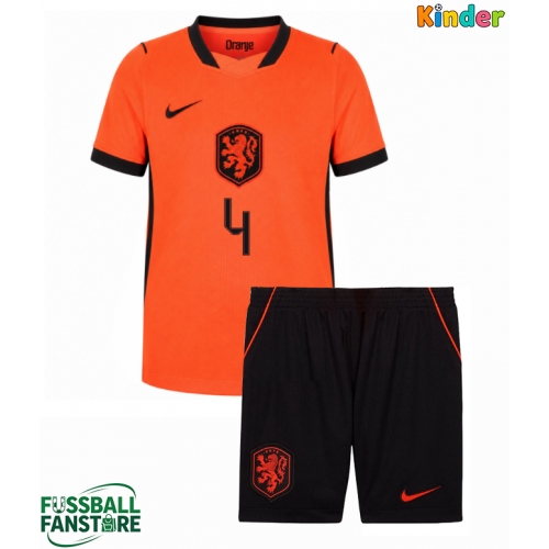 Niederlande Virgil van Dijk #4 Replik Heimtrikot Kinder WM 2026 Kurzarm (+ Kurze Hosen)
